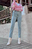 Buz Mavisi Mom Fit Jeans Boyfriend Yüksek Bel Pantolon