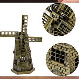 Vintage Metal Hollanda Yel Değirmeni Biblo Antik Bronz 17cm