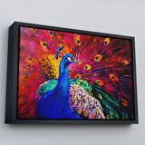 Siyah Çerçeveli Çok Renkli Tavus Kuşu Modern Sanat Kanvas Duvar Tablosu