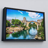 Beyaz Çerçeveli Mostar Köprüsü Kanvas Duvar Tablosu