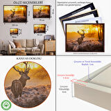 Kahverengi Çerçeveli Geyik Gün Batımı Dekoratif Kanvas Tablo