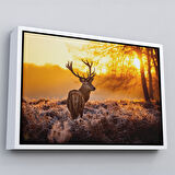 Siyah Çerçeveli Geyik Gün Batımı Dekoratif Kanvas Tablo