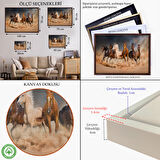 Altın Çerçeveli Koşan Atlar Dekoratif Kanvas Tablo