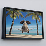 Beyaz Çerçeveli Fil Dekoratif Kanvas Tablo