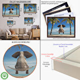 Beyaz Çerçeveli Fil Dekoratif Kanvas Tablo