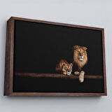 Beyaz Çerçeveli Aslanlar Dekoratif Kanvas Tablo