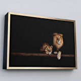 Beyaz Çerçeveli Aslanlar Dekoratif Kanvas Tablo