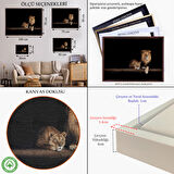 Beyaz Çerçeveli Aslanlar Dekoratif Kanvas Tablo