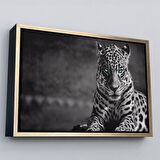 Beyaz Çerçeveli Mavi Gözlü Leopar Dekoratif Kanvas Tablo