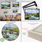 Altın Çerçeveli Dereden Geçen Atlar Manzaralı Dekoratif Kanvas Tablo