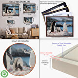 Siyah Çerçeveli Mutlu Penguenler Dekoratif Kanvas Tablo