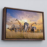 Altın Çerçeveli Hayvanlar Alemi Dekoratif Kanvas Tablo