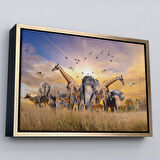 Beyaz Çerçeveli Hayvanlar Alemi Dekoratif Kanvas Tablo