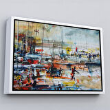 Altın Çerçeveli Limandaki Tekneler Kanvas Duvar Tablosu
