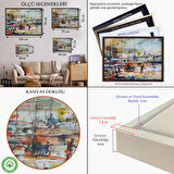 Altın Çerçeveli Limandaki Tekneler Kanvas Duvar Tablosu