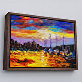 Altın Çerçeveli Balıkçı Köyü Kanvas Duvar Tablosu