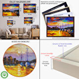 Kahverengi Çerçeveli Balıkçı Köyü Kanvas Duvar Tablosu