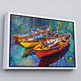 Altın Çerçeveli Okyanus Üzerinde Gün Batımı Tekne ve Deniz Kanvas Duvar Tablosu