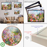 Beyaz Çerçeveli Suluboya Görünümlü Çok Renkli Çiçek Manzaralı Kanvas Tablo