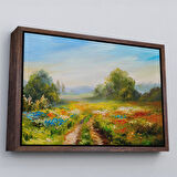 Beyaz Çerçeveli Çiçek Tarlası Yağlıboya Görünümlü Duvar Tablosu