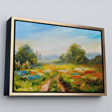 Beyaz Çerçeveli Çiçek Tarlası Yağlıboya Görünümlü Duvar Tablosu