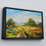 Beyaz Çerçeveli Çiçek Tarlası Yağlıboya Görünümlü Duvar Tablosu