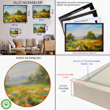 Beyaz Çerçeveli Çiçek Tarlası Yağlıboya Görünümlü Duvar Tablosu