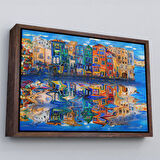 Altın Çerçeveli Amsterdam Hollada Şehir Yansıması Duvar Tablosu