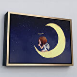 Altın Çerçeveli Ay'da Diz Çöküp Dua Eden Melek Kızın Tablosu