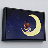 Altın Çerçeveli Ay'da Diz Çöküp Dua Eden Melek Kızın Tablosu