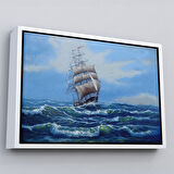 Altın Çerçeveli Dalgalı Okyanustaki Büyük Yelkenli Duvar Tablosu