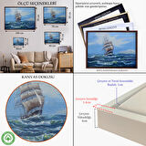 Altın Çerçeveli Dalgalı Okyanustaki Büyük Yelkenli Duvar Tablosu