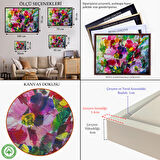 Kahverengi Çerçeveli Renkli Çiçekler Yağlı Boya Görünümlü Kanvas Tablo