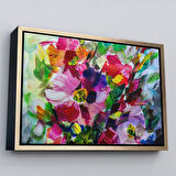 Kahverengi Çerçeveli Renkli Çiçekler Yağlı Boya Görünümlü Kanvas Tablo