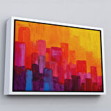 Beyaz Çerçeveli Renkli Şehir Silüeti Duvar Tablosu