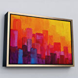 Beyaz Çerçeveli Renkli Şehir Silüeti Duvar Tablosu