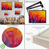 Beyaz Çerçeveli Renkli Şehir Silüeti Duvar Tablosu