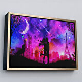 Altın Çerçeveli Eyfel Kulesi Önünde Öpüşen Çift Duvar Tablosu