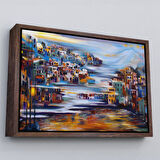 Beyaz Çerçeveli Volkan Eteğindeki Kasaba Duvar Tablosu