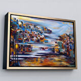 Beyaz Çerçeveli Volkan Eteğindeki Kasaba Duvar Tablosu