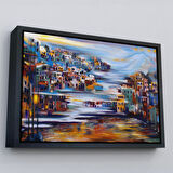 Beyaz Çerçeveli Volkan Eteğindeki Kasaba Duvar Tablosu