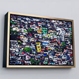 Altın Çerçeveli Kalabalık Şehir Manzarası Duvar Tablosu