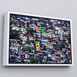 Altın Çerçeveli Kalabalık Şehir Manzarası Duvar Tablosu