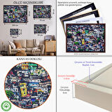 Altın Çerçeveli Kalabalık Şehir Manzarası Duvar Tablosu