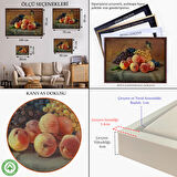 Siyah Çerçeveli Masa Üstündaki Meyveler Yağlı Boya Görünümlü Tablo