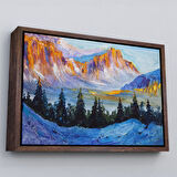 Kahverengi Çerçeveli Rusya Karlı Dağları Manzarası Duvar Tablosu
