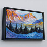 Kahverengi Çerçeveli Rusya Karlı Dağları Manzarası Duvar Tablosu