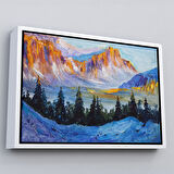 Kahverengi Çerçeveli Rusya Karlı Dağları Manzarası Duvar Tablosu
