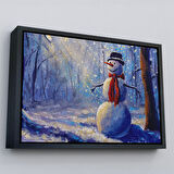 Siyah Çerçeveli Ormanında Güneş Işınlarıyla Aydınlatılan Kardanadam Tablosu