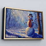 Siyah Çerçeveli Ormanında Güneş Işınlarıyla Aydınlatılan Kardanadam Tablosu